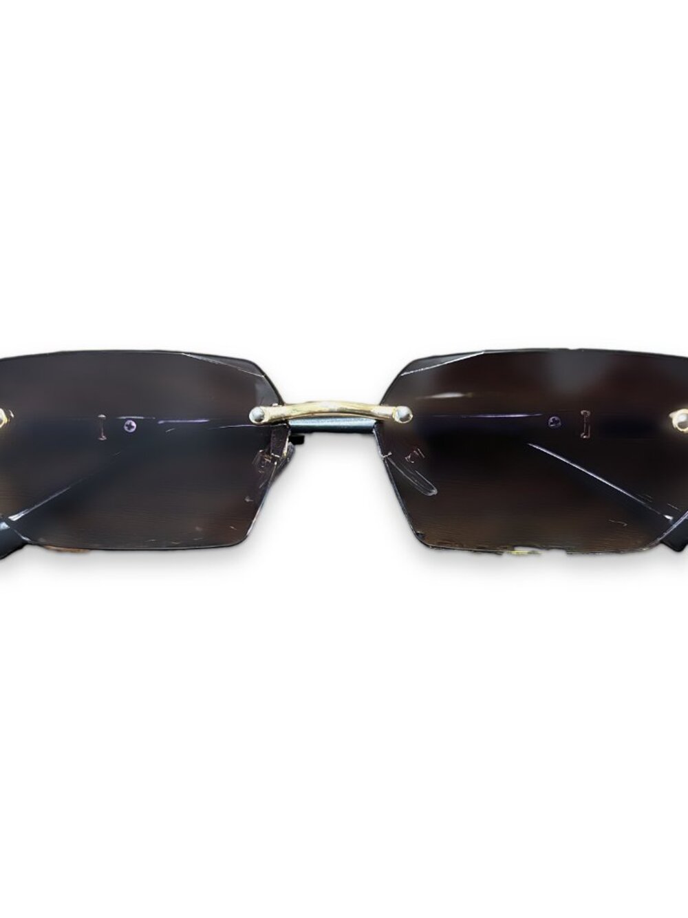 Rimless Rectangle Sunglasses Purple Gradient Lens Gold Diamond Cut Y2K UV400
